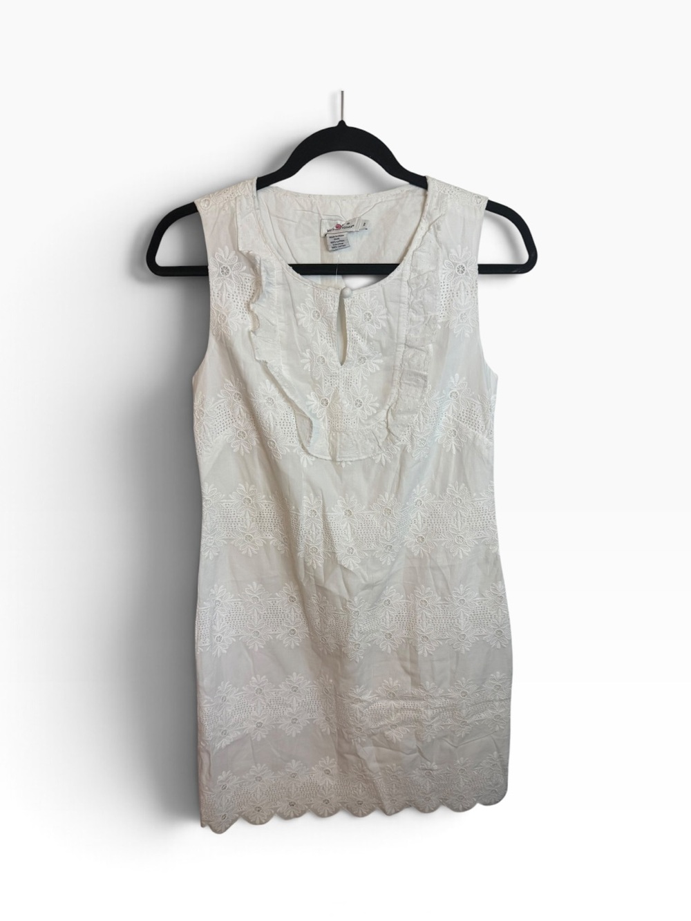 Vineyard Vines White Cotton Floral Eyelet Ruffle  Shift Dress